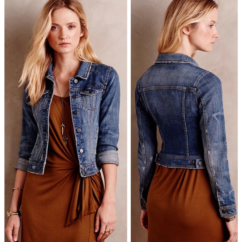 Pilcro Anthropologie Classic Button Down Blue Jean Denim Jacket size M